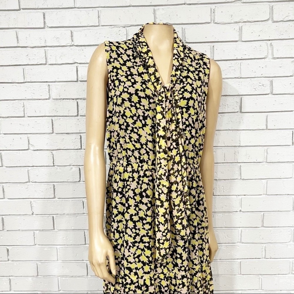 Who What Wear Yellow Floral Tie Neck Tiered Maxi Dress Sleeveless Black | Large - Picture 2 of 7